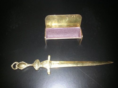 Brass letter opener and business card holder