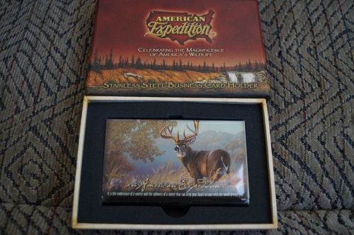NIB AMERICAN EXPEDITION STAINLESS STEEL BUSINESS CARD HOLDER WHITETAIL DEER
