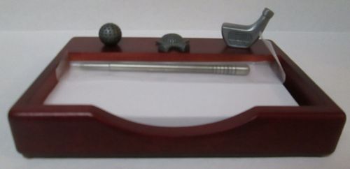 Golf themed pen &amp; notepad set cherry wood and pewter toned  great gift for sale