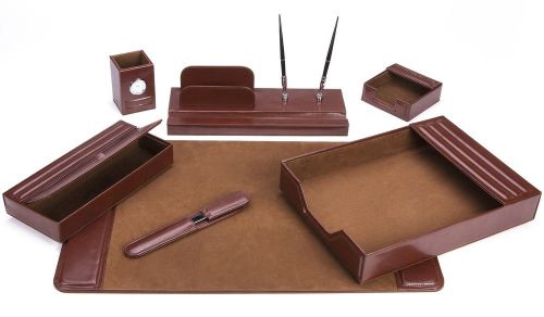 Majestic 7 Piece Brown Leather Desk Set Great Holiday Gift Item 105-DSG7