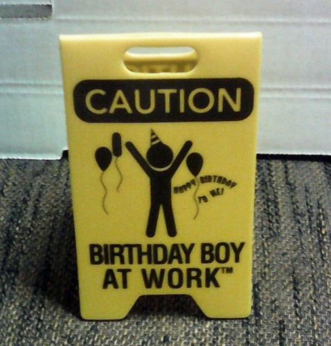 BIRTHDAY BOY AT WORK MINIATURE CAUTION WET FLOOR STYLE DESK SIGN FREE SHIPPING