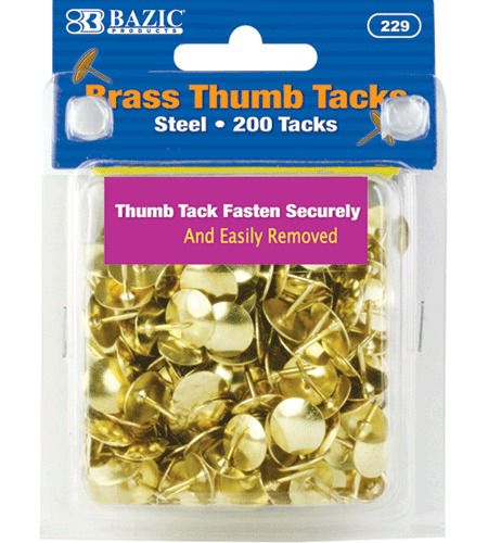 BAZIC Brass (Gold) Thumb Tack (200/Pack), Case of 24