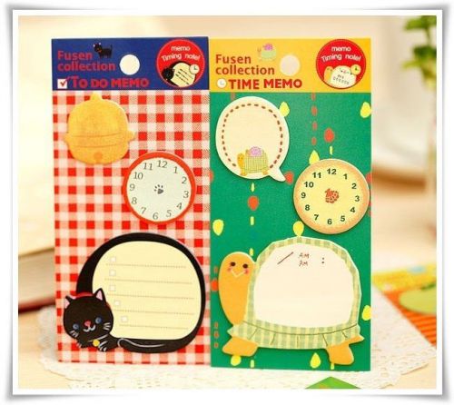 Cute Animals / Clock Sticky Memo Post-it Note pad (rabbit,elephant,cat,Tortoise)