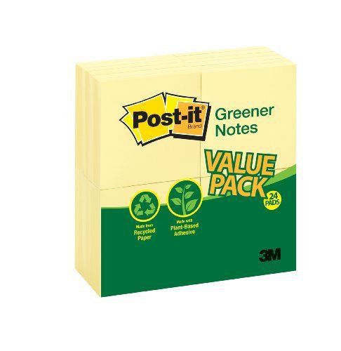 Post-it Greener Notes Recycled Pads - Self-adhesive, Repositionable (654rp24yw)