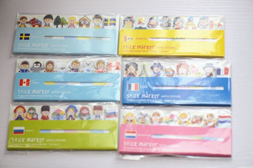 Free shipping Set of 6 dolls flags world costume sticky notes post it memo pads