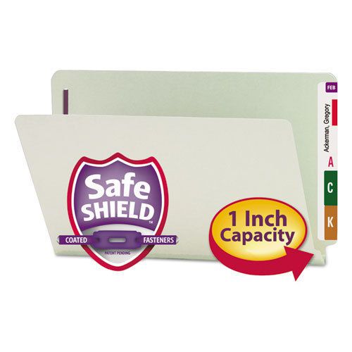 One Inch Expansion Folder, Two Fasteners, End Tab, Legal, Gray Green, 25/Box