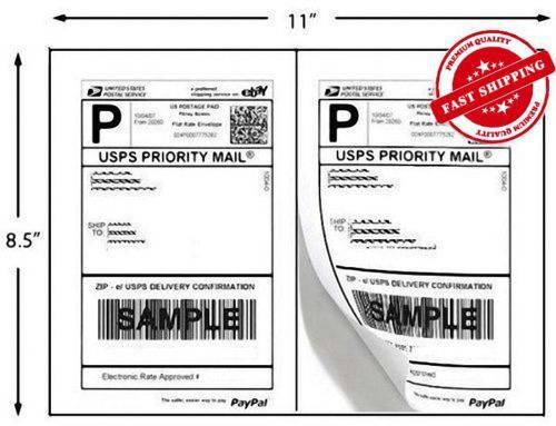 100 Adhesive Paypal Ebay Shipping Labels UPS USPS 2 Per Sheet 8.5 X 5.5