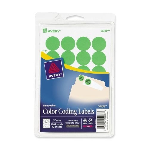 LOT OF 4 Avery Round Color Coding Label - 1008/Pk - Circle - Neon Green
