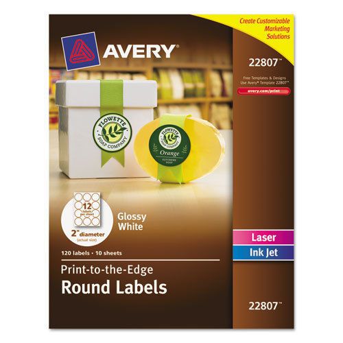Round Print-to-the-Edge Labels, 2&#034; Dia., Glossy, White, 120/Pack