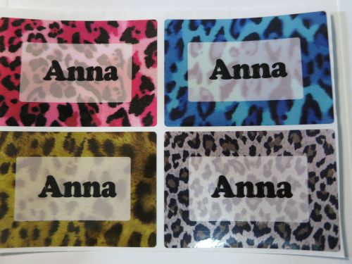 12 Leopard Faux Fur Pattern Waterproof Personalized name Stickers 4.5 x 2.5 cm