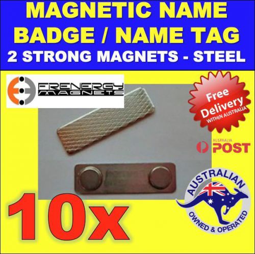 10x magnetic name badge/name tag - 2 magnets - steel for sale