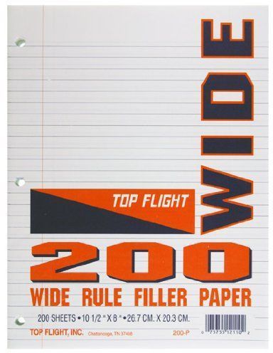 Filler Paper 10.5 X 8 Wide Rule Sheets Wide Ruling Easy Reading