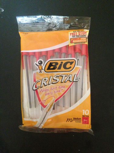 Brand New Bic Cristal Ball Point Pens - Sealed Pack of 10 Medium Red Pens