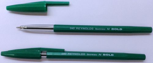 10 Ball Point Pens :: Green Ink:: 10 x Reynolds 040 Bureau N Bold BallPoint Pens