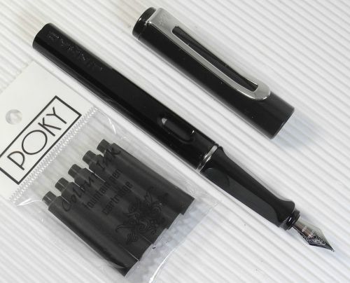 JINHAO 599B Fountain pen BLACK plastic barrel free 5 POKY cartridges BLACK ink