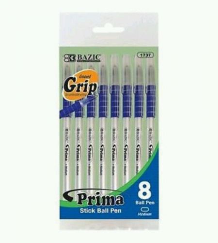 BAZIC Prima Blue Stick Pen with Cushion Grip 8-Pack