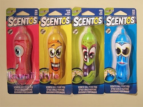 Scentos scented ballpoint pens 4 cotton candy butterscotch green apple blueberry for sale