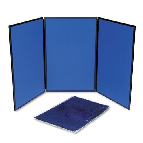 Quartet ShowIt Three-Panel Display System, Fabric, Blue/Gray, Black PVC Frame
