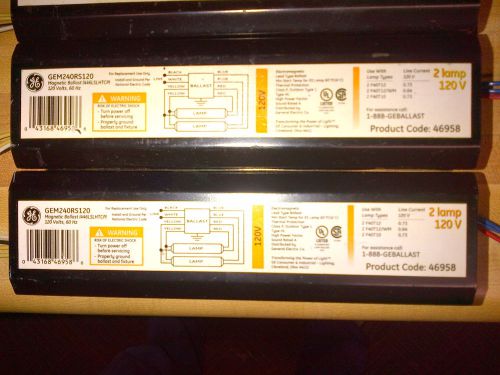GEM240HRS120 magnetic ballasts GE for two F40T12 lamps or two F34T12 lamps