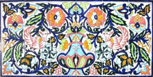 DECORATIVE CERAMIC TILES:MOSAIC PANEL HAND PAINTED KITCHEN BATH TILE 18in x 36in