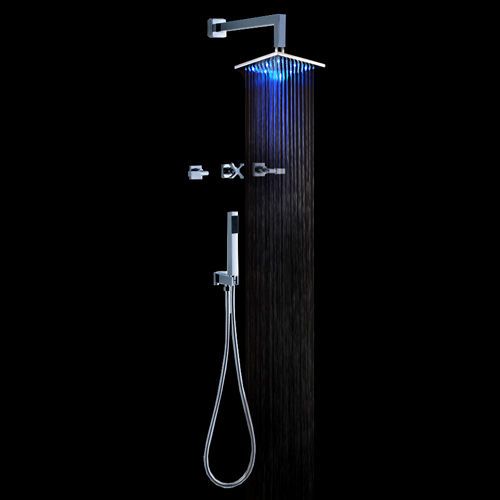 Modern led wall mounted 8 inch rain shower &amp; handshower shower set free shipping for sale