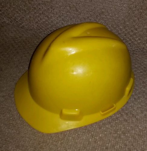 Msa v-gard medium hard hat protective helmet yellow hiviz 4pt 1-touch suspension for sale