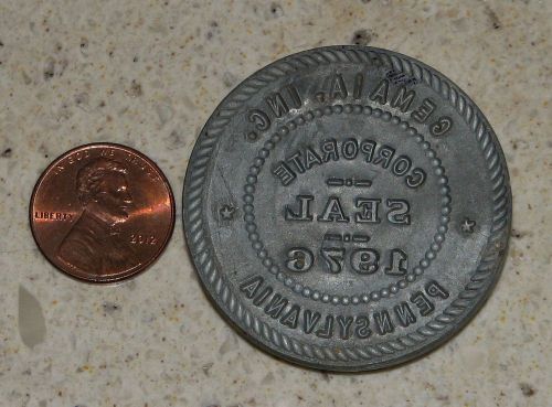 Vtg metal 1976 corporate seal lead stamp embossing plate gemala inc pennsylvania for sale