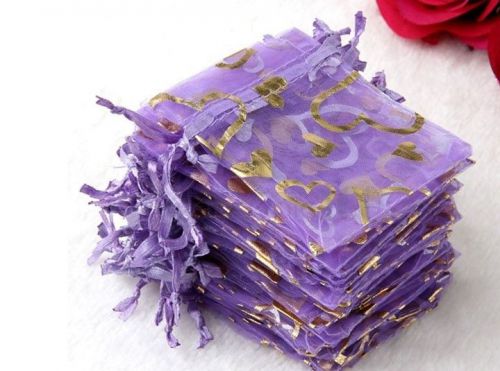 100x purple 7*9cm Chiffon yarn drawstring bag Jewelry Gift Bags Pouch wedding