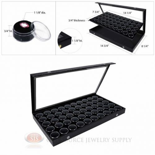 Black acrylic snap top display case w/ black 50 gem jar gemstone insert for sale
