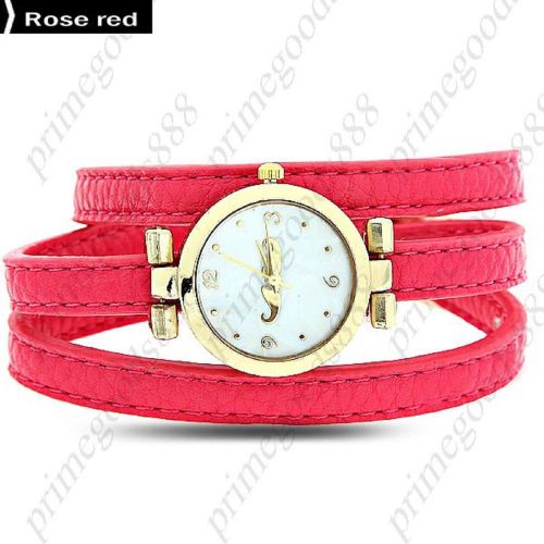 Mustache Gold PU Leather Quartz Wrist Wristwatch Lady Ladies Women&#039;s Rose Red