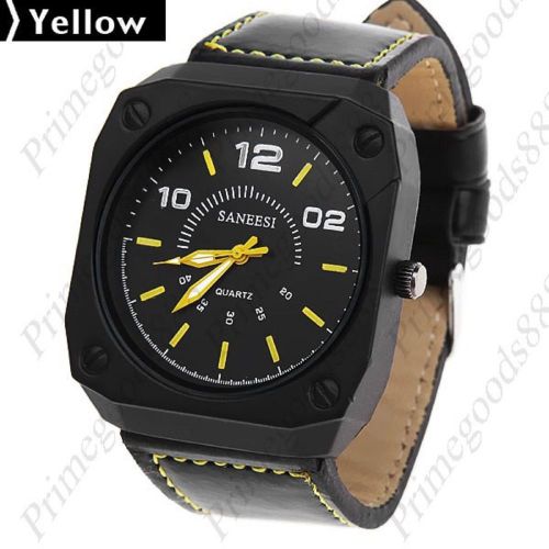 PU Leather Square Case Quartz Wrist Men&#039;s Free Shipping Wristwatch Yellow