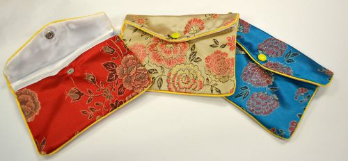 Silk Jewelry Chinese Pouch Bag Roll Assorted FOUR DOZEN Zipper - 6 1/2&#034; x 4&#034;