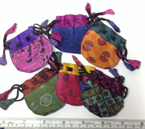 Tiny Multi Color Silk Ring / Gift Bags. Lot of 12 Bags. Very Unique &amp; Beautiful