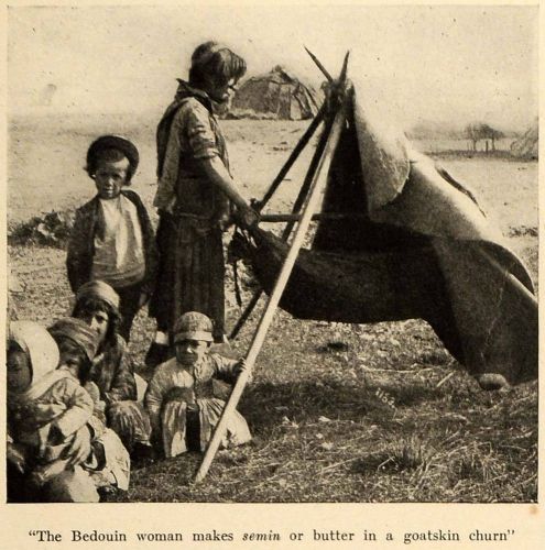 1919 print bedouin woman semin butter goatskin churn - original historic trv1 for sale