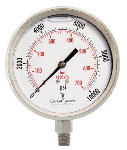4&#034; all stainless steel oil filled pressure gauge - 1/4&#034; npt lower mount 10000psi for sale