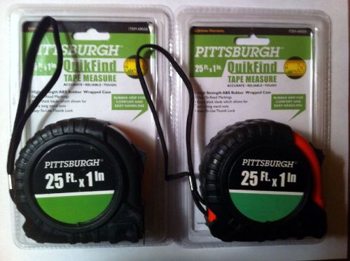 TWO Pittsburgh 25 ft x 1 in QuickFind Tape Measures - Accurate, Reliable, Tough