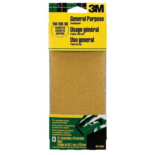 New 3M 9019 General Purpose Sandpaper Sheets, 3-2/3in by 9in, Assorted Grit