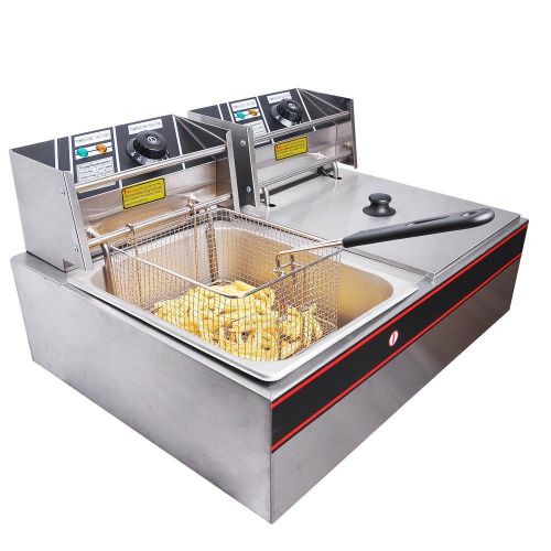 12L 5000W Commercial Dual Tank Basket Stainless Steel Electric Deep Fryer