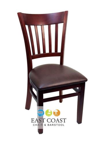 New Gladiator Mahogany Vertical Back Restaurant Chair with Brown Vinyl Seat