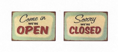 (TWO) Nostalgic metal tin signs, home, cafe, OPEN / CLOSED