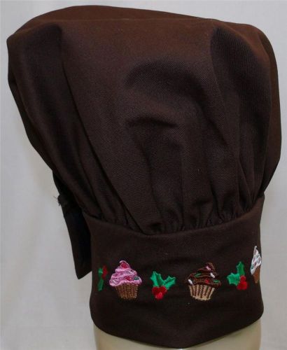 Christmas Cupcakes &amp; Holly Berry Adjustable Brown Adult Chef Hat Festive Holiday