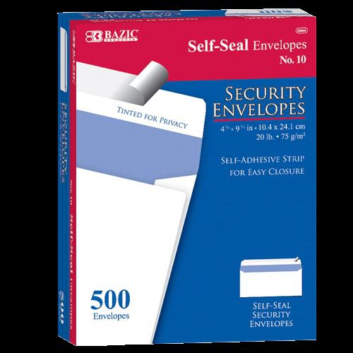 BAZIC #10 Self-Seal Security Envelope (500/Box), Case of 5