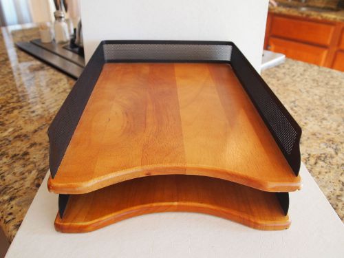 NICE WOODEN DESK TRAY ORGANIZERS - STACKABLE - SET OF 2- NEWELL OFFICE PRODUCTS