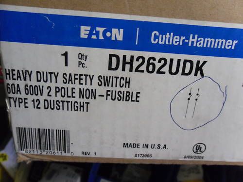 New Eaton Cutler Hammer DH262UDK 60 Amp Non Fusible NIB