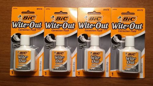Lot of (4) Bic Wite Out White Correction Fluid Quick Dry, 20 ml Each
