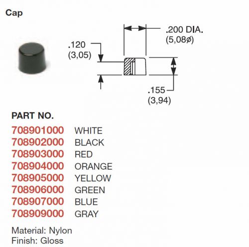 C &amp; K 8221 SWITCH BUTTON COMPONENTS CAP ROUND 5.08MM X 3.94MM