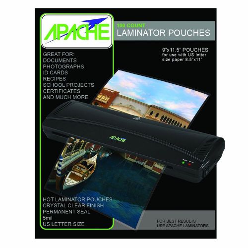 Apache paper thermal laminating pouches 100 pack of 5 mil letter size 9&#034; x 11.5&#034; for sale