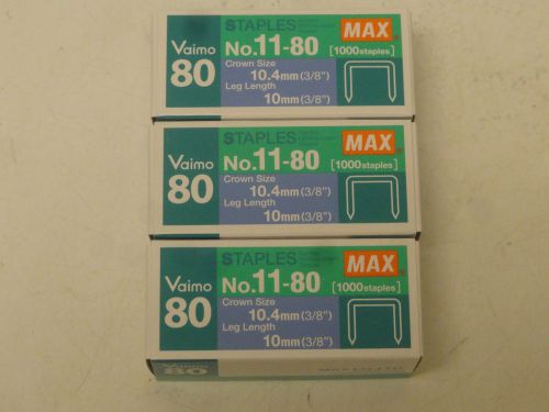 3 1000ct boxes of Max Vaimo 80 replacement 3/8&#034; staples - No. 11-80 - NEW