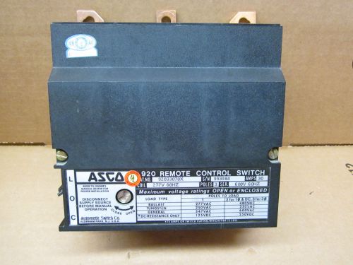 ASCO Series 920 Remote Control Switch 30AMPS/120volts/60Hz Clean Take Out