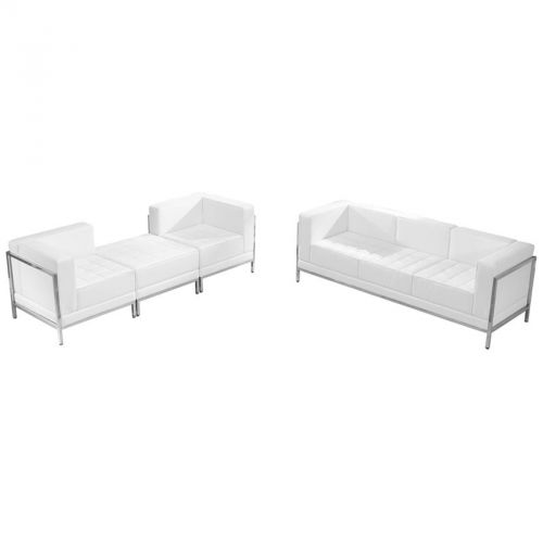 Imagination Series White Leather Sofa &amp; Lounge Chair Set, 4 Pieces